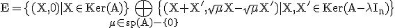 3$\rm E=\{(X,0)|X\in Ker(A)\}\Bigoplus_{\mu\in sp(A)-\{0\}}\{(X+X',\sqrt{\mu}X-\sqrt{\mu}X')|X,X'\in Ker(A-\lambda I_{n})\}